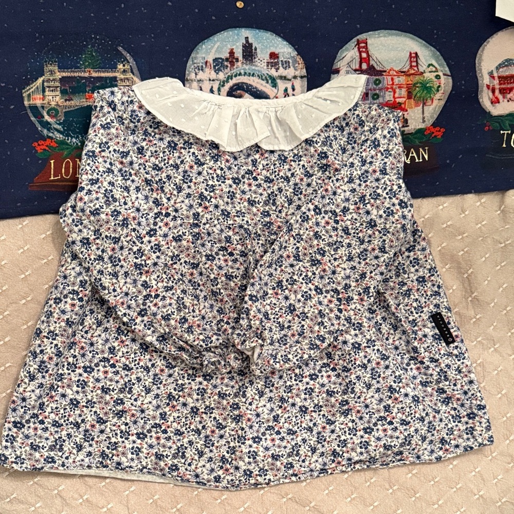 Charming Blue Floral Kids Blouse with White Collar